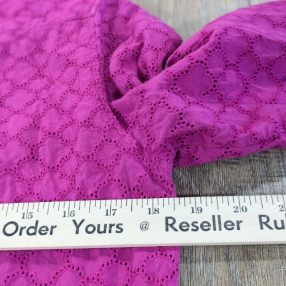 Talbots Top Womens Small Fuchsia Eyelet Button Up Long Sleeve Cotton Breathable - Picture 7 of 9
